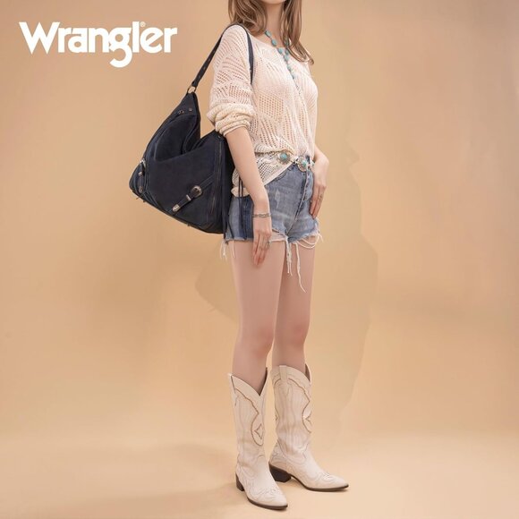 Wrangler Large Hobo Purses and Handbags for Women with Buckle and Fringe Zipper - Picture 8 of 8